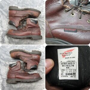 Red Wing Work Boots Mens 13 C Brown Leather Steel Toe Water Resistant USA Made